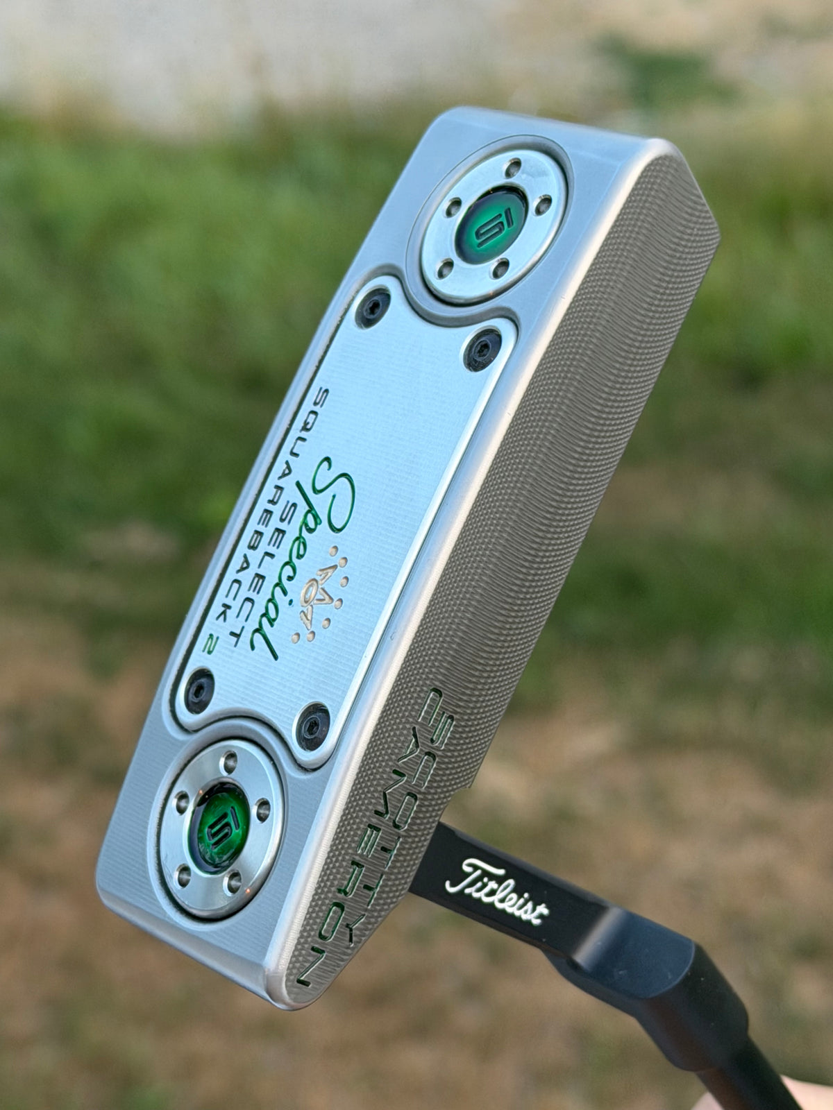New two-tone Scotty Cameron Squareback 2 KBS GPS STEALTH satin/candy green 34.5”