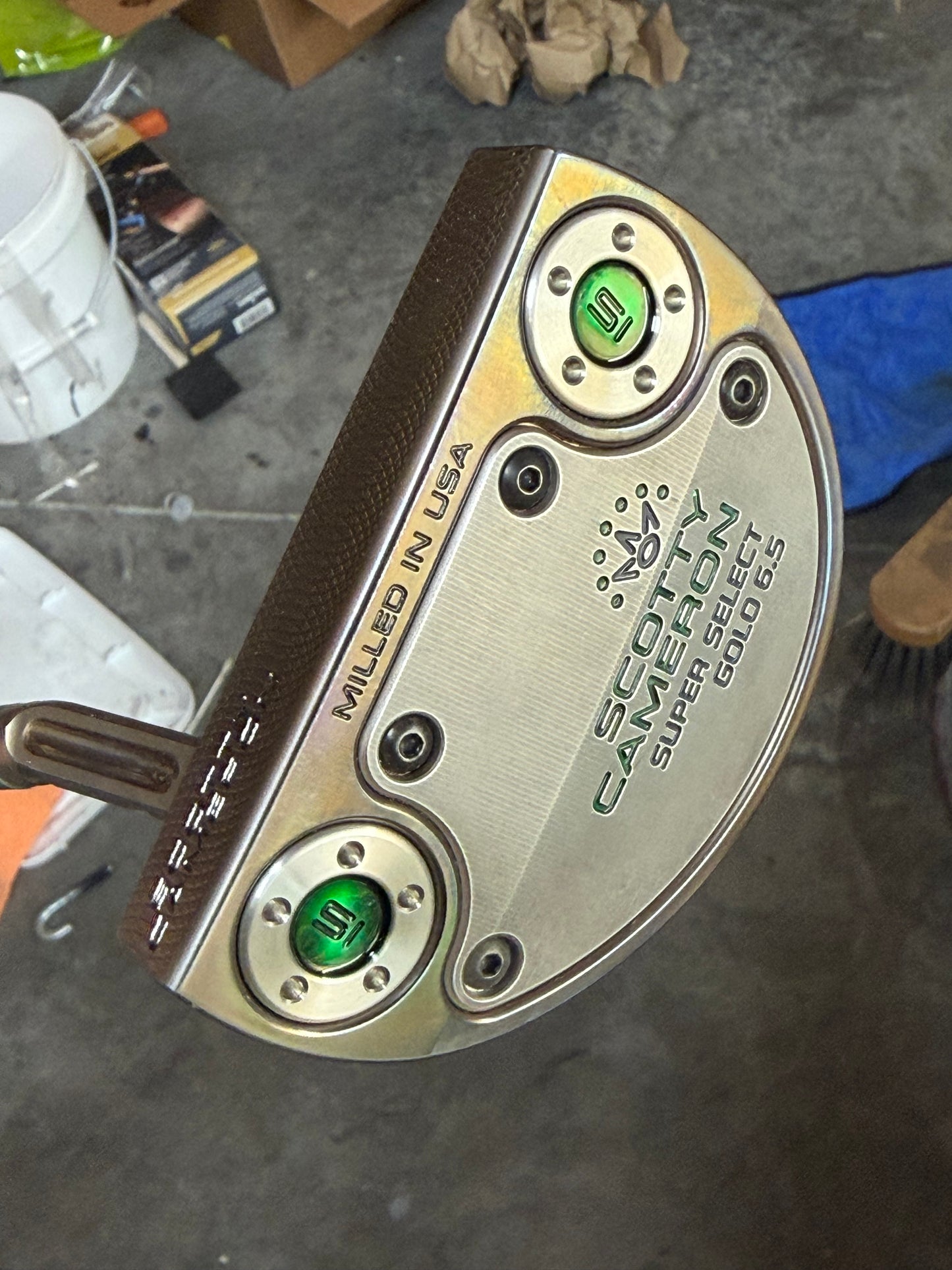 Gorgeous LEFTY Scotty Cameron GoLo 6.5 oil can Candy green + leather 34”