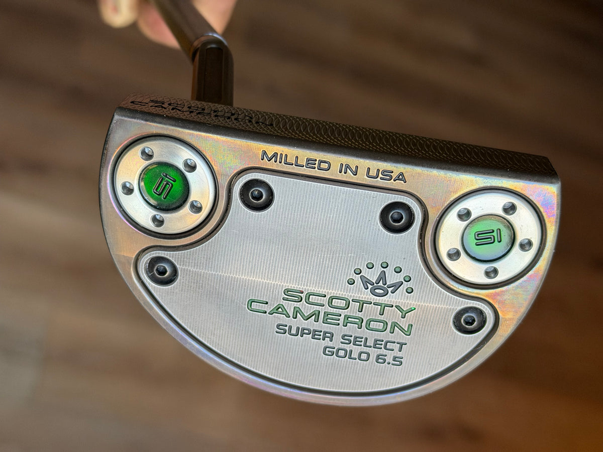 Gorgeous LEFTY Scotty Cameron GoLo 6.5 oil can Candy green + leather 34”