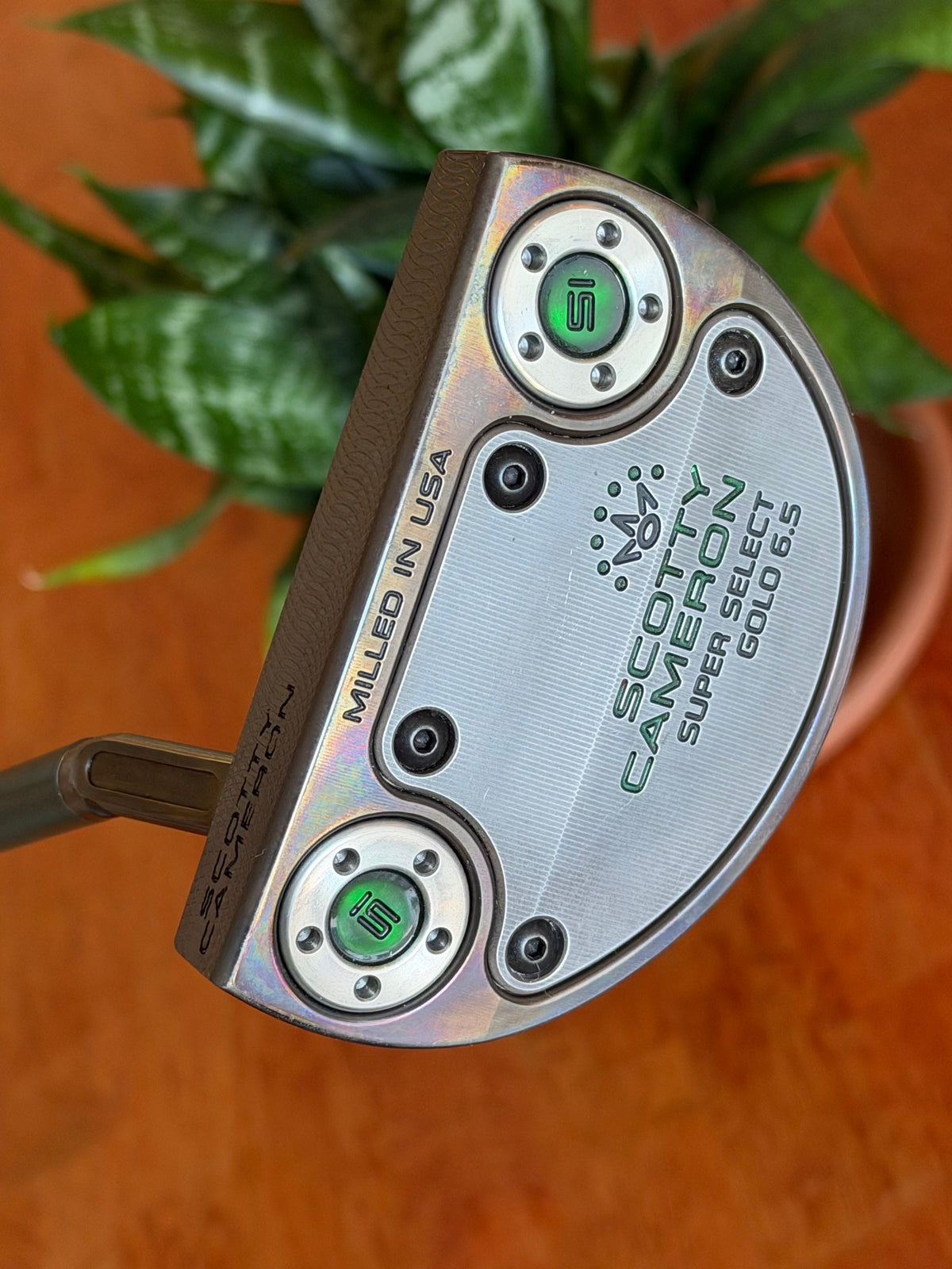 Gorgeous LEFTY Scotty Cameron GoLo 6.5 oil can Candy green + leather 34”